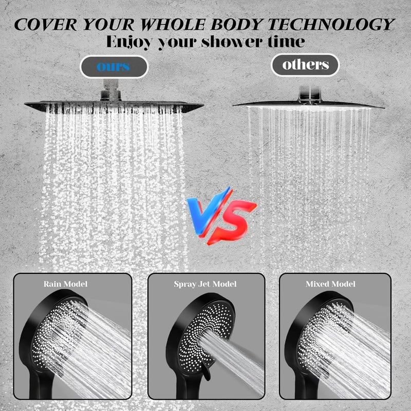 Yurnomy Shower Head,10”Rain Shower Head with Handheld Spray Combo with 11'' Angle Adjustable Extension Arm/Flow Regulator/Shower System,High Pressure Rainfall Shower Head Clean Bathroom,Matt Black - Image 2